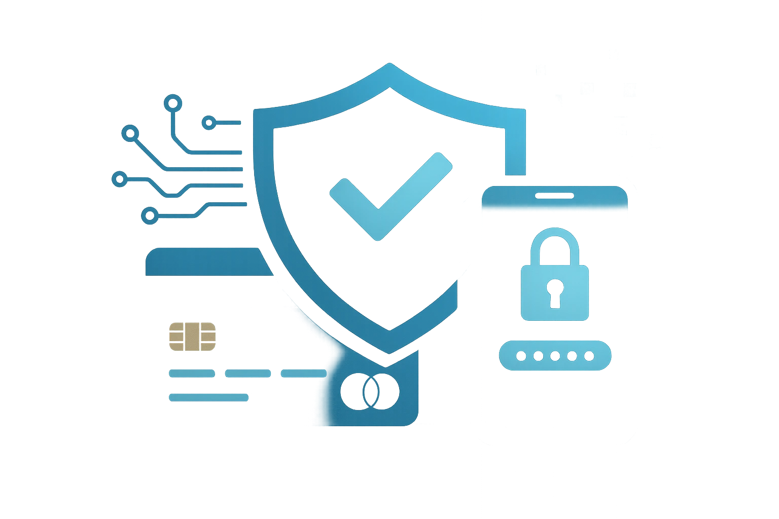 Ảnh mô tả lớp bảo mật giao dịch tài xỉu online, hiển thị biểu tượng khiên bảo mật, thẻ ngân hàng và điện thoại thông minh đang hoạt động an toàn...