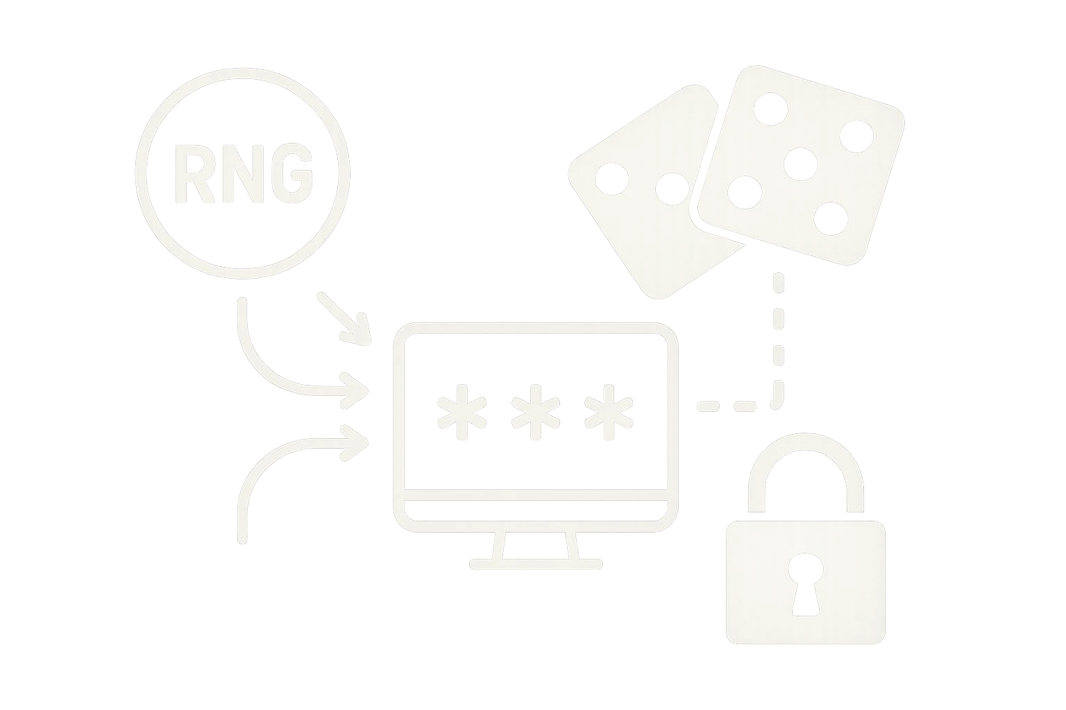 Hình ảnh mô phỏng cơ chế hoạt động của RNG trong trò chơi tài xỉu trực tuyến, hiển thị biểu đồ quy trình tạo số ngẫu nhiên, xúc xắc kỹ thuật số và...