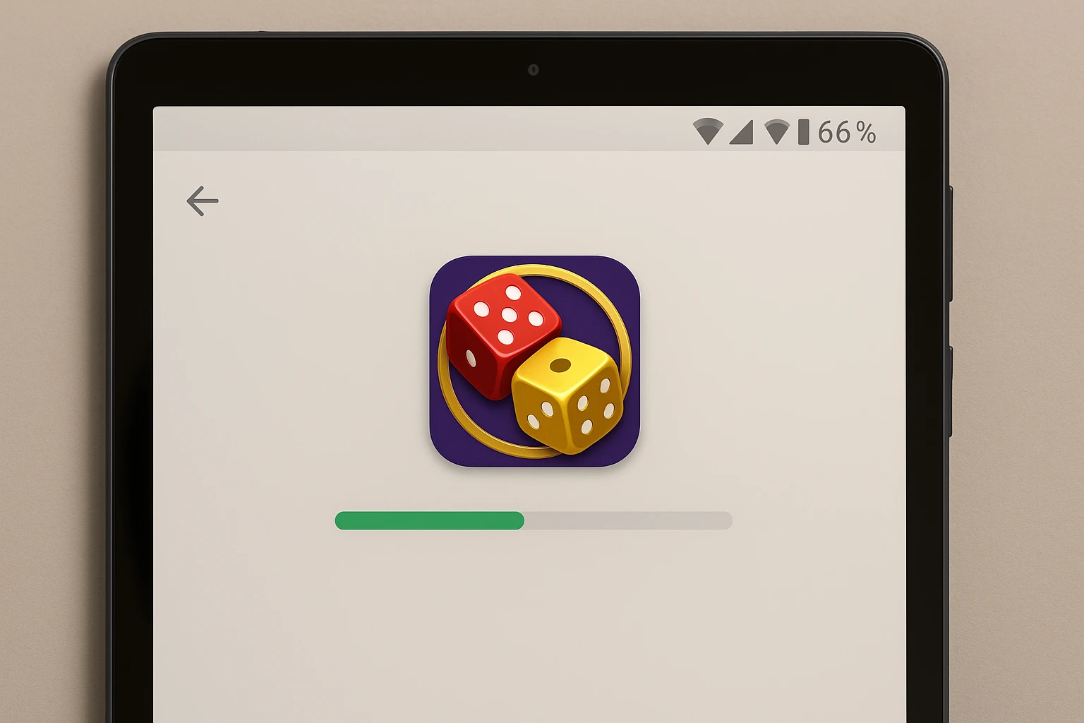 Hình ảnh mô phỏng giao diện cài đặt tool tài xỉu trên một chiếc máy tính bảng Android, hiển thị biểu tượng ứng dụng và tiến trình cài đặt, ánh sáng...